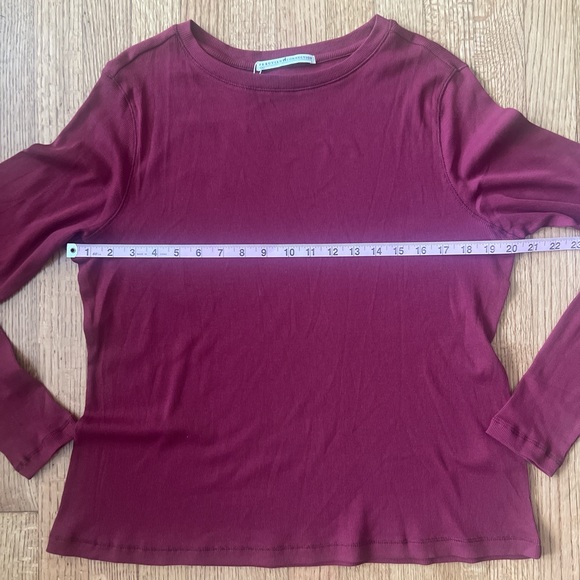 ribbed pima cotton long sleeved t-shirt in burgundy - Picture 6 of 7